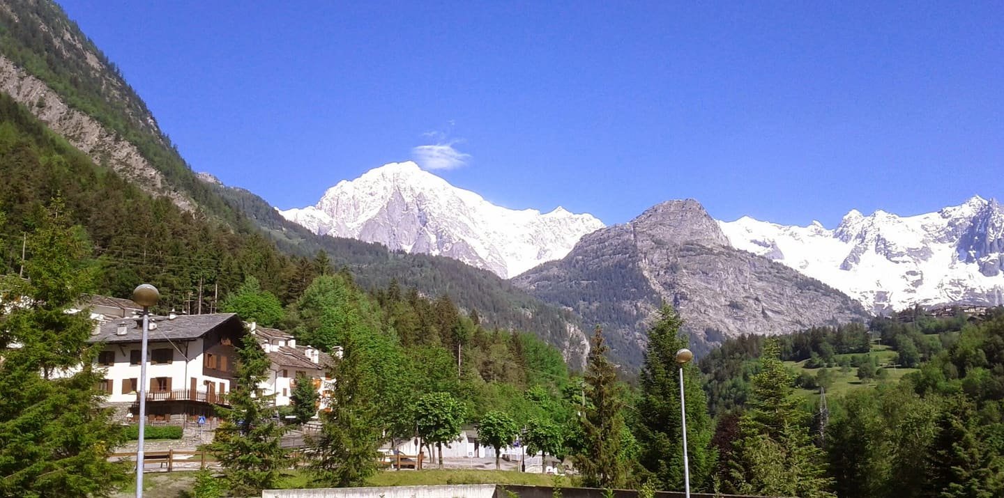 The Mont Blanc massif seen from the thermal village of Pré-Saint-Didier
